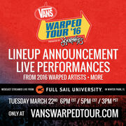 The Vans Warped Tour 2016 Lineup Announcement