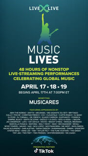 LiveXLive 48-Hour Music Lives Livestream For Musicares COVID-19 Relief Fund Breaks Companys Streaming Record With 23.9 Million Views In 179 Countries And 2.5 Billion Video Views For #MusicLives On TikTok