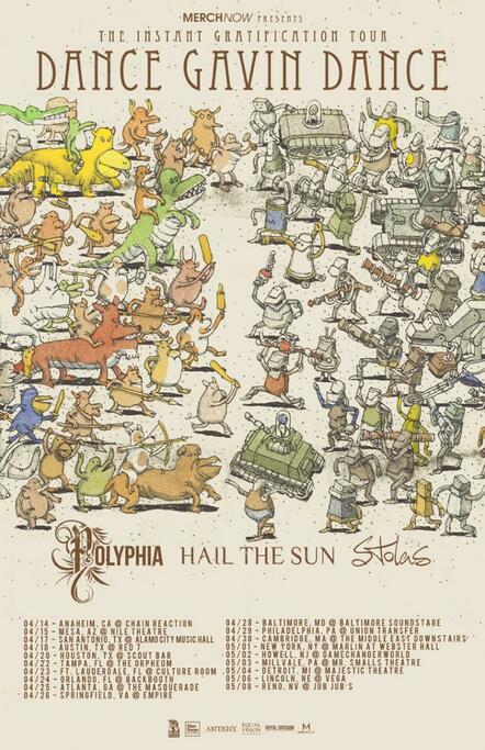 Dance Gavin Dance Announce Dates For The Instant Gratification Headline Tour, Presented By Merchnow, Featuring Support From Polyphia, Hail The Sun And Stolas; 'Instant Gratification' LP Out April 14, 2015