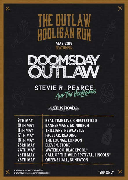 Stevie R Pearce And The Hooligans Announce 9 Date UK Tour With Doomsday Outlaw And Silk Road