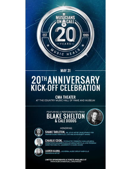 Musicians On Call And Blake Shelton Teams Up For Friday, May 31 Concert To Kick Off 20th Anniversary Celebration