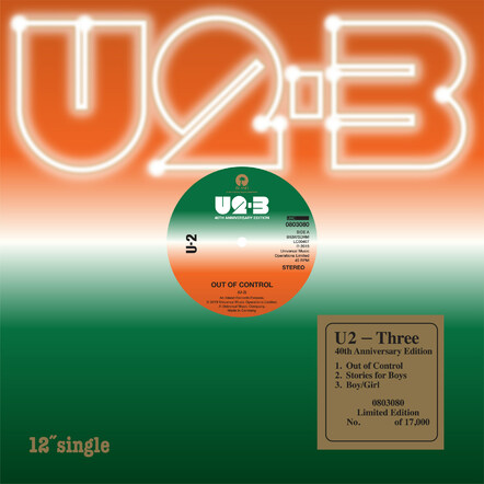 U2 'Three' EP Limited Edition 12" Black Vinyl EP Reissue To Celebrate 40th Anniversary Of U2's First Ever Release