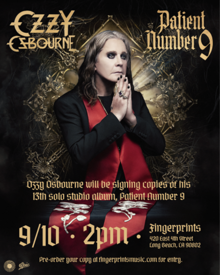 Ozzy Osbourne Confirmed For In-Store Signing Saturday, September 10 At Fingerprints In Long Beach