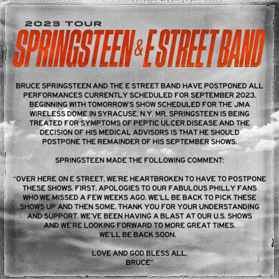 Bruce Springsteen & The E Street Band Postpone All September 2023 Performances