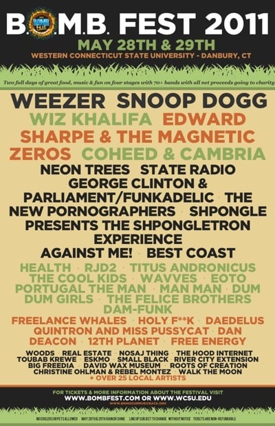 B.O.M.B. Fest, May 28-29: Weezer, Snoop Dogg, Wiz Khalifa, Ed Sharpe, Coheed And Cambria, George Clinton, Best Coast, Wavves, And More!