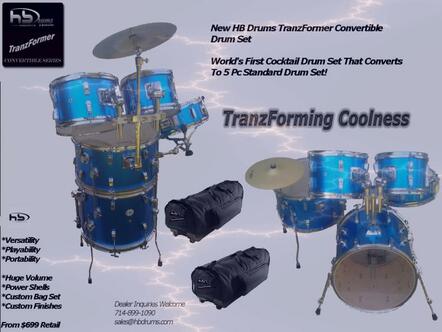 Revolutionary Tranzformer Drums - World's First Fully Convertible Drum Set: Standard Drum Set Or Cocktail Drums All In One