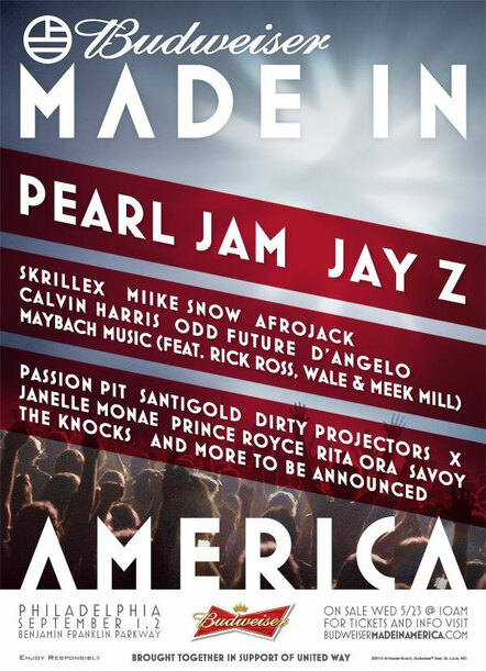 Pearl Jam & Jay-Z Headline 'Budweiser Made In America' Music Festival In Philadelphia Labor Day Weekend